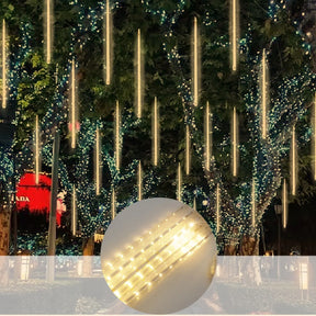 Cascata Bastão Snow Fall 8 Tubos 50cm 288led Chuva Meteoro Amarelo/Branco-quente